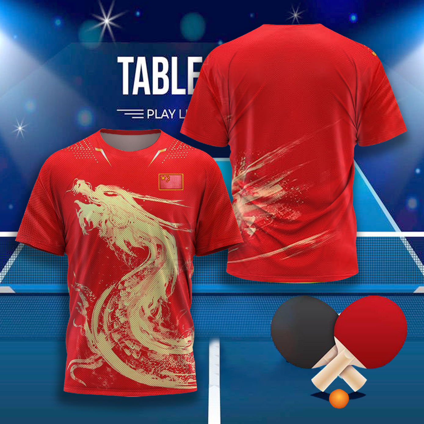 Badminton Vector - CHINA Dragon Table Tennis Graphic T